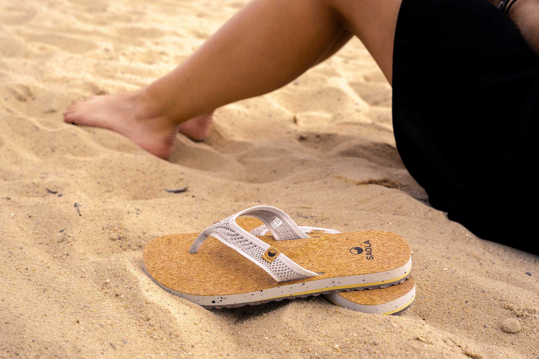 women's light grey sandals overview beside model