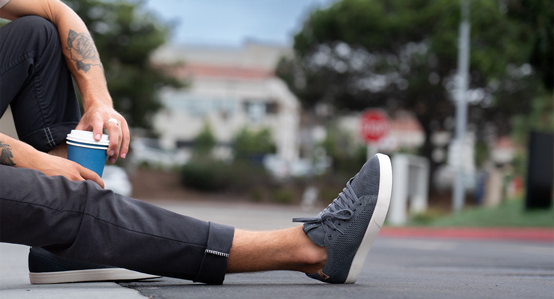 men's charcoal shoes worn from right side