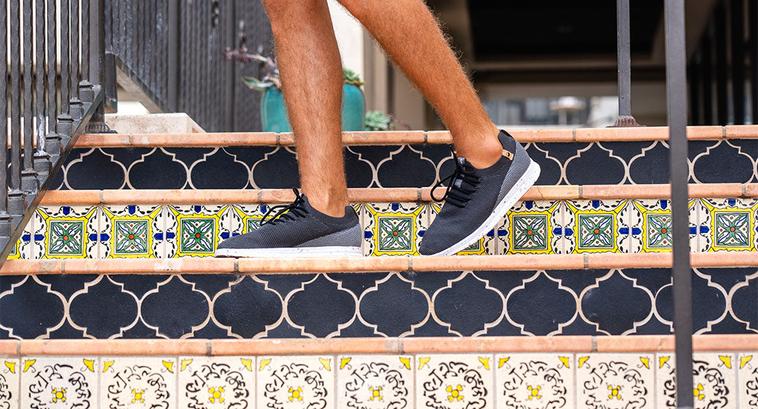 men's black shoe worn from left side