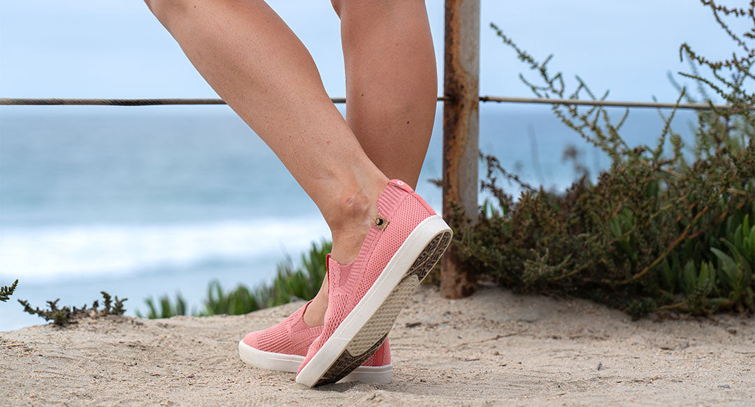 women's faded rose shoes worn from behind