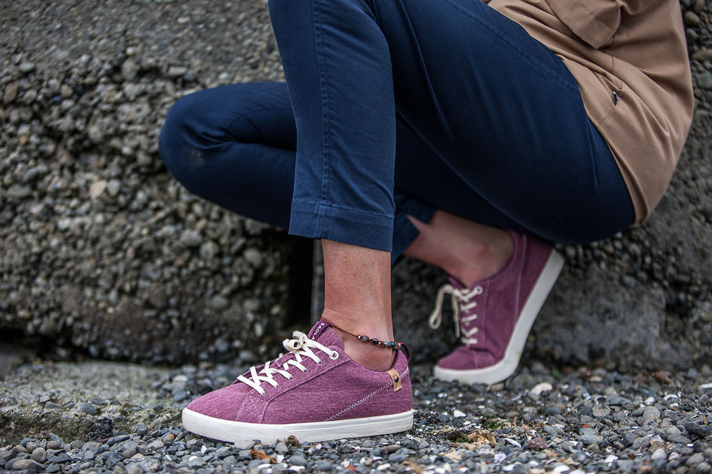 women's burgundy shoes worn from left side